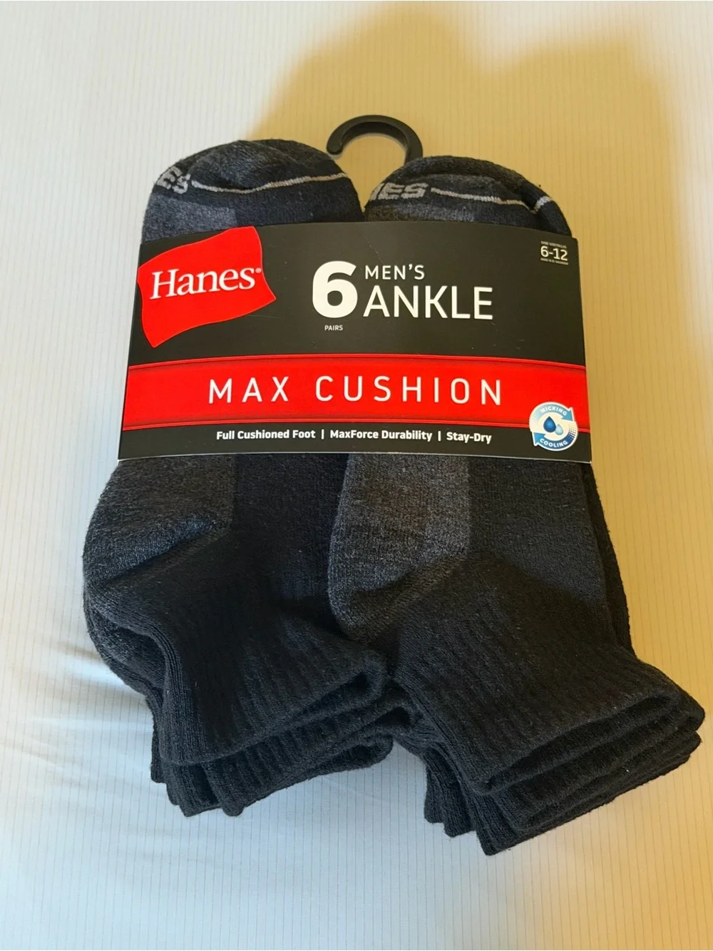 Hanes Men's Ankle Socks Max Cushion - Black (6 Pack)